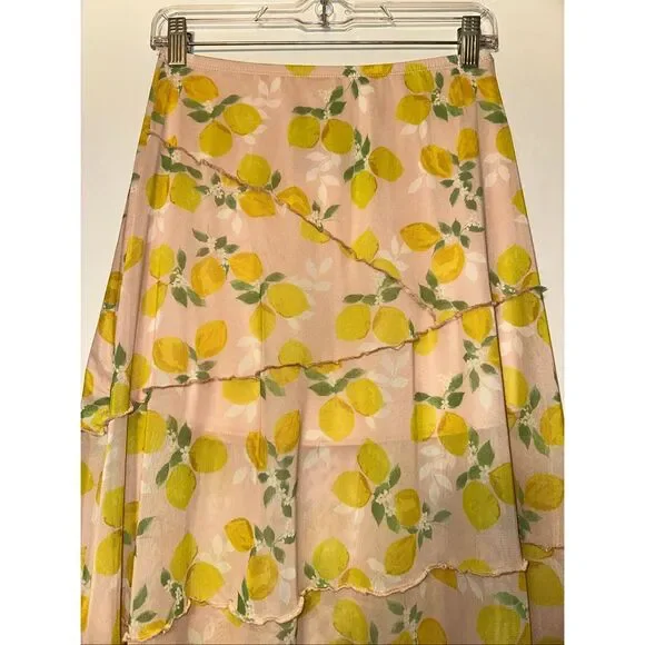See You Monday Women’s Medium Asymmetrical Midi Skirt Pink Mesh Lemon NWT - Picture 2 of 5